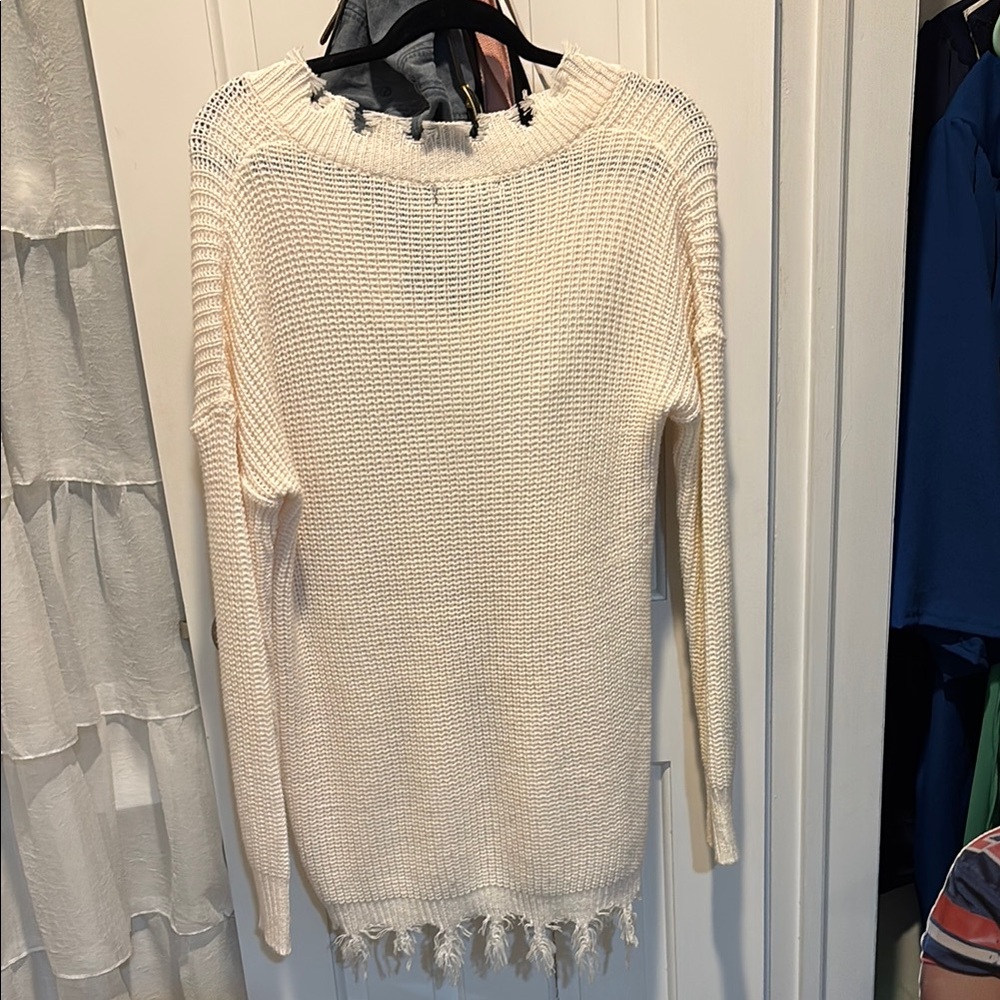 Cream Distressed Knit Sweater - Picture 6 of 6